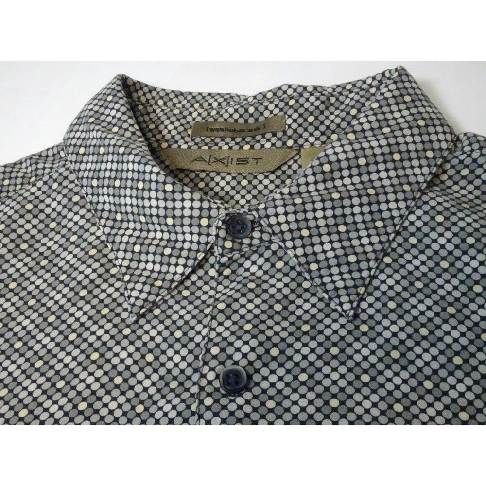 Axis Mens 100% Silk Round Geometric Button-Up Short Sleeve Shirt Washable Large